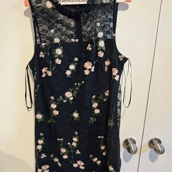 Karl Lagerfeld | Dresses | Karl Lagerfeld Paris Womens Blue Floral Mesh Lace  Sheath Dress Knee Length | Poshmark
